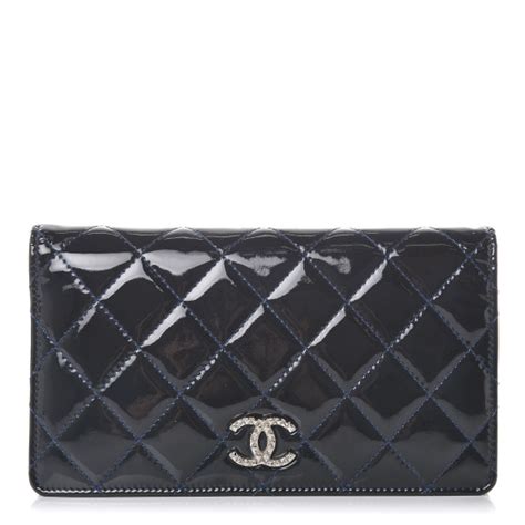 CHANEL Patent Quilted Brilliant Yen Wallet Blue Fonce